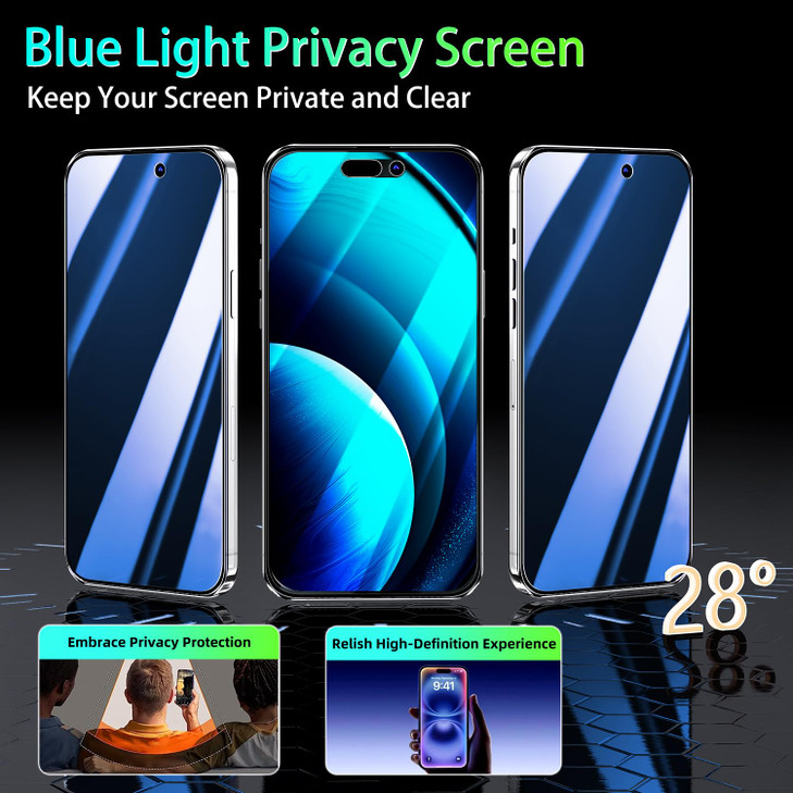 KAREEN 2 Pack for iPhone 16 Pro Max Privacy Screen Protector 9H Tempered Glass Gradient Anti Spy Anti Blue Light Full Co