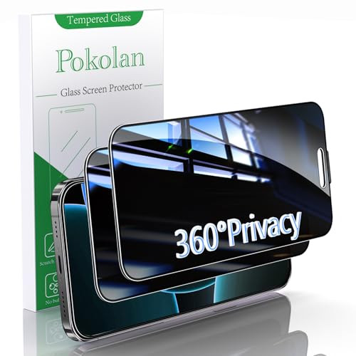 Pokolan 2 Pack 360 Degree Privacy Tempered Glass for iPhone 16 Pro Max AntiSpy 4 Directions Screen Protector Film 4 Side