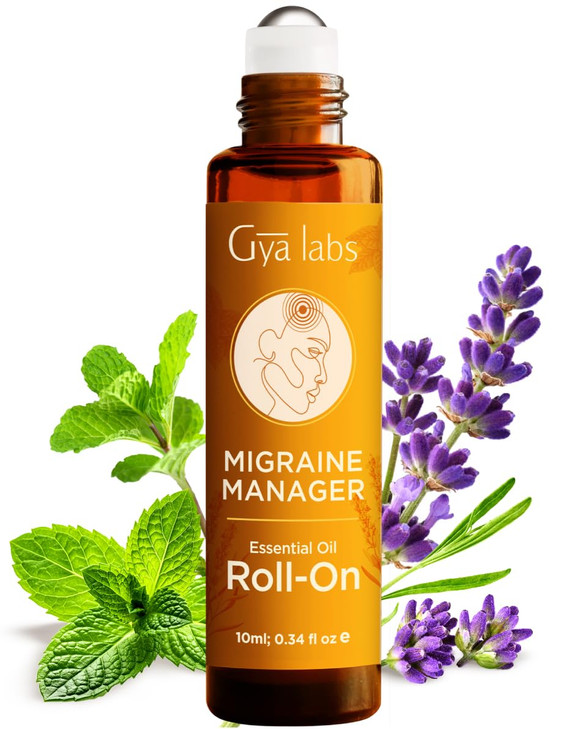 Gya Labs Migraine Manager Essential Oil Roll On - 0.34 Fl Oz - Travel Size Roller for Camping, Skin, Aromatherapy Relief, Convenience