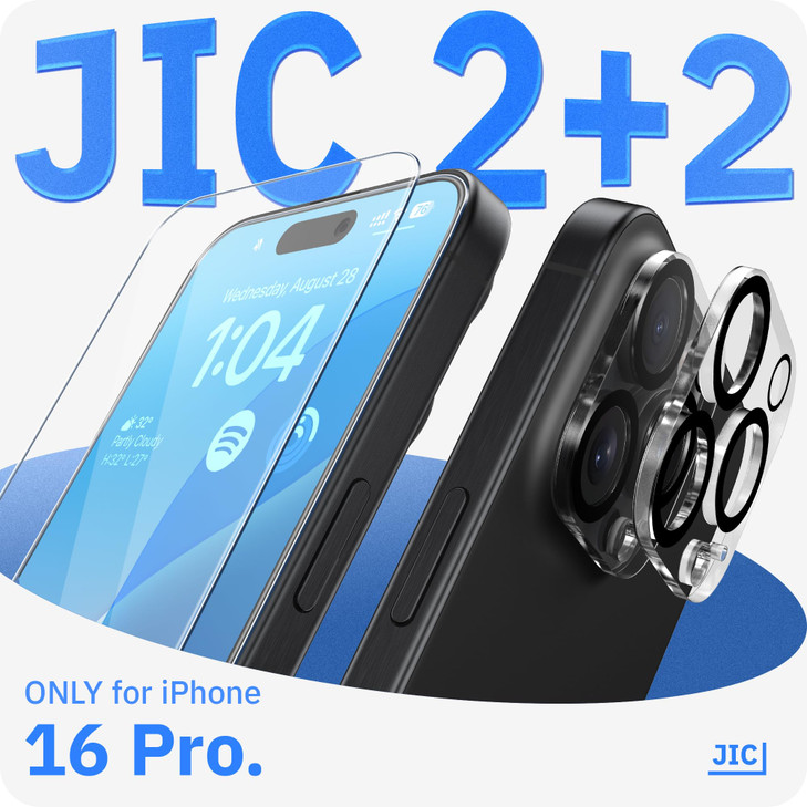 JIC Protector 22 Bundle for iPhone 16 Pro 2 Pack of Screen Protector 2 Pack of Camera Lens Protector with Installation F