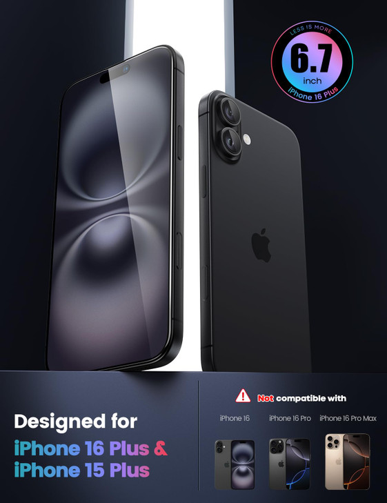 Lamicall Screen Protector for iPhone 16 Plus 15 Plus 67 Top 9H Tempered Glass Film Easy Alignment Frame Fingerprint Resi