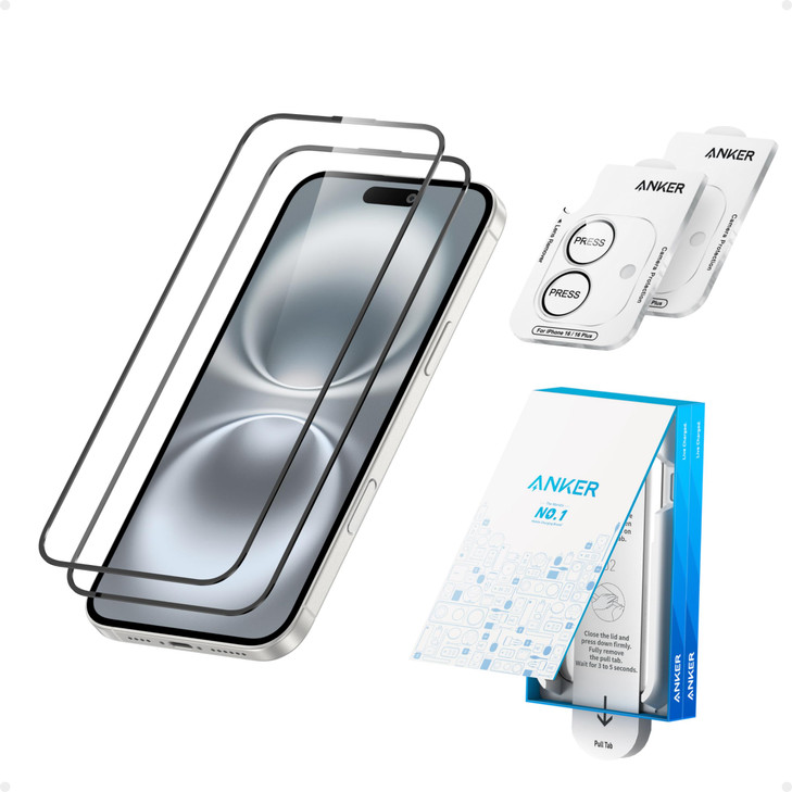 Anker HD Screen and Lens Protectors for iPhone 16 2Pack 61Inch Ultrand Clear Tempered Glass Fast and Easy Installation S