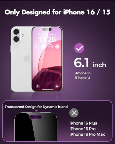 UNBREAKcable Privacy Screen Protector for iPhone 16 Full Coverage Shatterproof Tempered Glass True 28Anti Spy 9H Hardnes