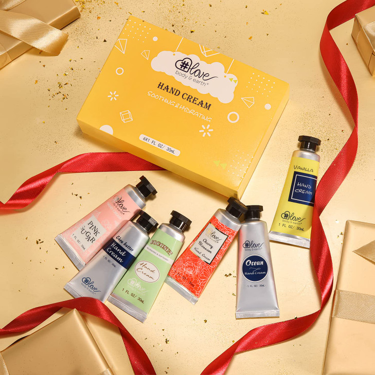 BODY & EARTH # LOVE Hand Cream Gifts for Women, Valentines Day Gifts for Her Galentines, 6 Pack Hand Cream Travel Size Mini Moisturizing Hand Lotion