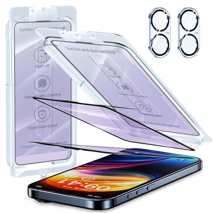 ZUSLAB 2Pack Blue Light Screen Protector with 2 Camera Lens Protectors Compatible with iPhone 16 61 Inch Easy AutoAlign