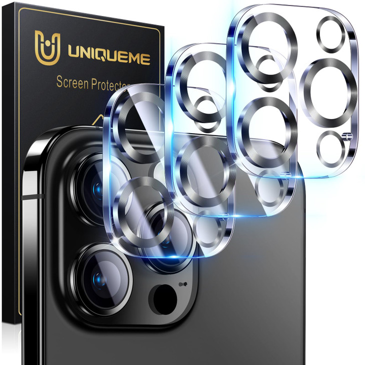 UniqueMe for 3 Pack iPhone 16 ProiPhone 16 Pro Max Camera Lens Protector Drop Protection Case Friendly 9H Tempered Glass