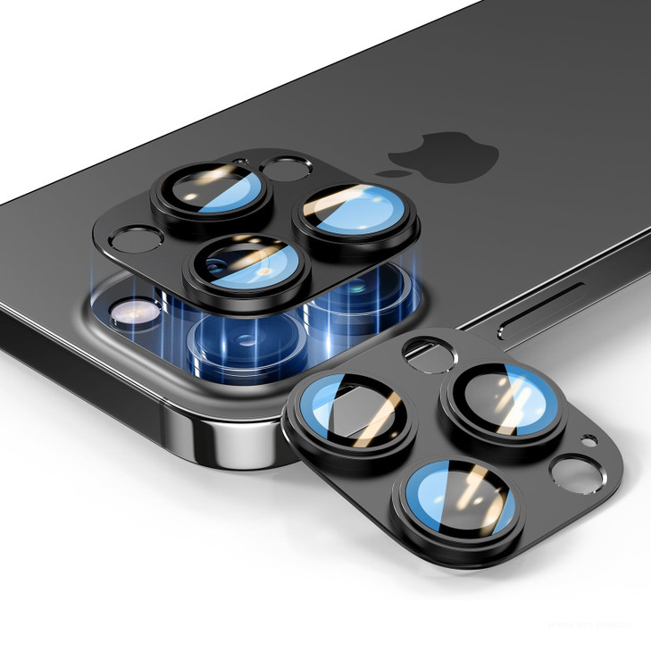 KISMER 2 Pack Camera Lens Protector for iPhone 141516 Pro Pro Max Tempered Glass Camera Cover Lens Aluminum Alloy Metal