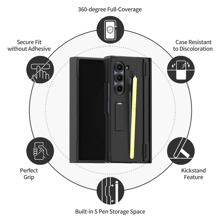 araree Nukin 360 SP Galaxy Z Fold 6 Case with Hinge Protection Adjustable Kickstand S Pen Holder2 Pack Tempered Glass Sc