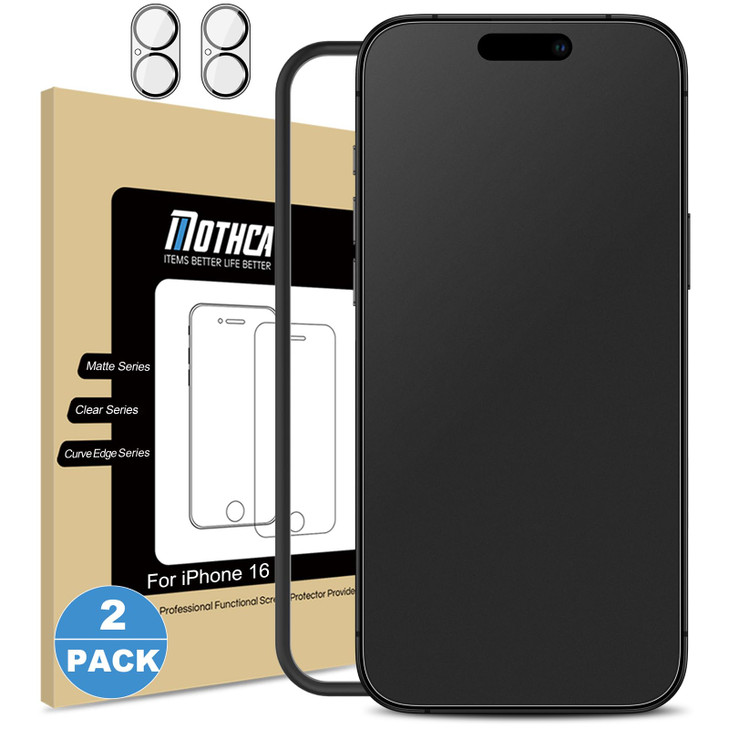 Mothca 2 Pack Matte Glass Screen Protector for iPhone 16 61 inch 2 Pack Camera Lens Protector AntiGlare AntiFingerprint