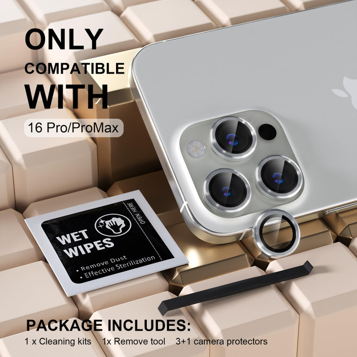 Misea Compatible for iPhone 16 ProiPhone 16 Pro Max Camera Lens Protector UltraHD Tempered Glass Camera Cover Screen Pro