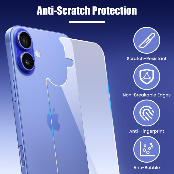 Siminsy 2 Pack Back Screen Protector for iPhone 16 Plus Back Tempered Glass Protector AntiScratch BarePhone Touch Feelin