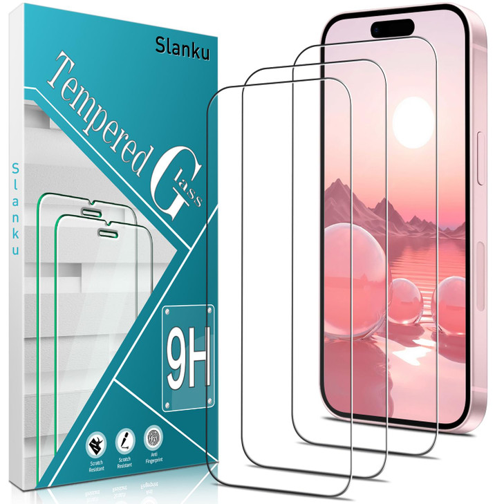 Slanku 3 Pack Screen Protector for iPhone 16 Tempered Glass Full Coverage Protection No Bubbles AntiScratch Easy to inst