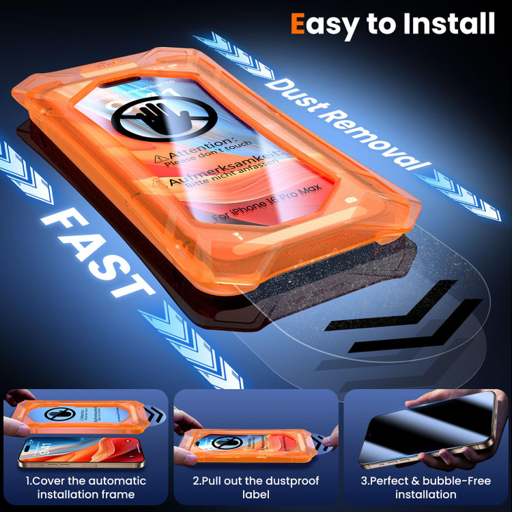 UniqueMe for iPhone 16 Pro Max Screen Protector Military Grade Shatterproof 9H Hardness Screen Protector 16 Pro Max Temp