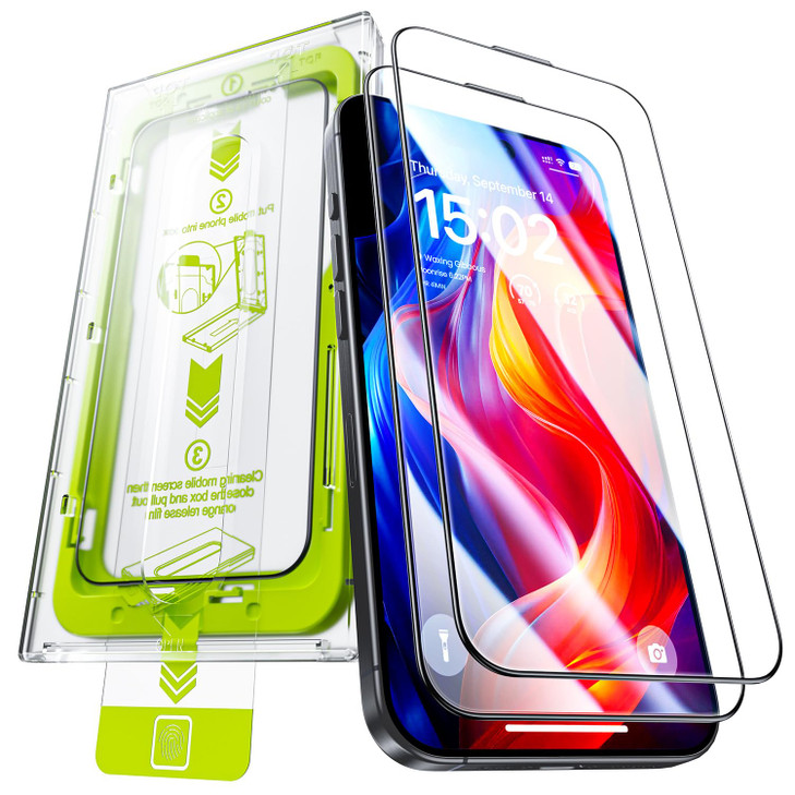 WSKEN for iPhone 16 Pro Max Screen Protector Top 9H Tempered Glass AutoDust Removal Diamond HD Full Coverage Military Gr