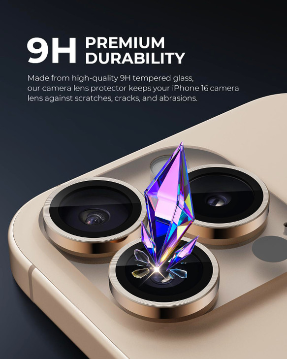 Upcommon UARMOR Camera Lens Protector for iPhone 16 Pro 16 Pro Max 9H Tempered Glass Aluminum Cover HD Clear Easy Instal