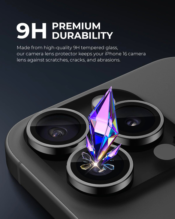 Upcommon UARMOR Camera Lens Protector for iPhone 16 Pro 16 Pro Max 9H Tempered Glass Aluminum Cover HD Clear Easy Instal