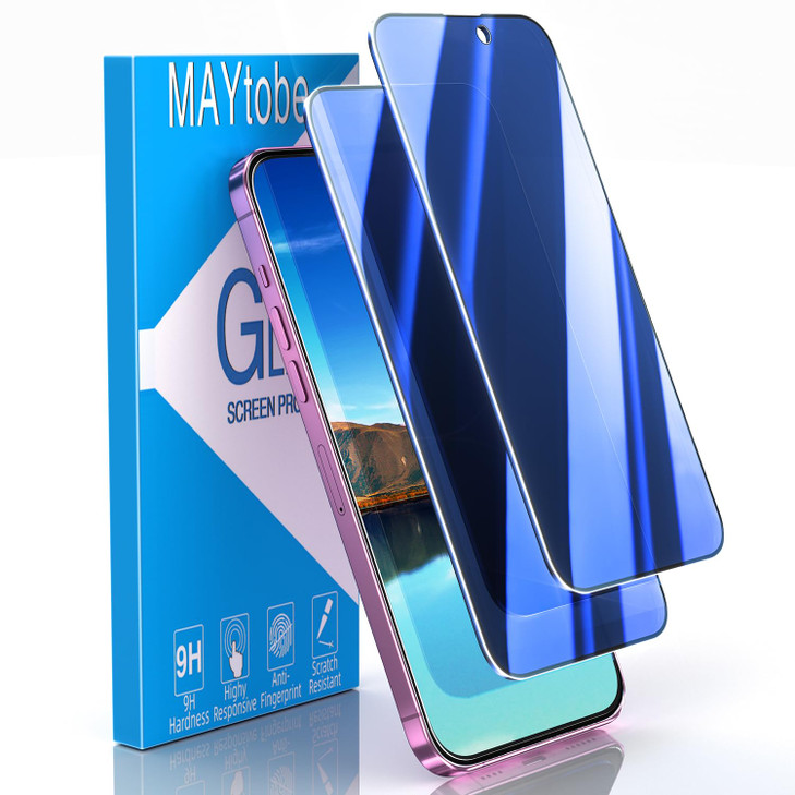 MAYtobe 2Pack Privacy Screen Protector Designed for iPhone 16 AntiBlue Light Tempered Glass Eye Protection Blue AntiSpy