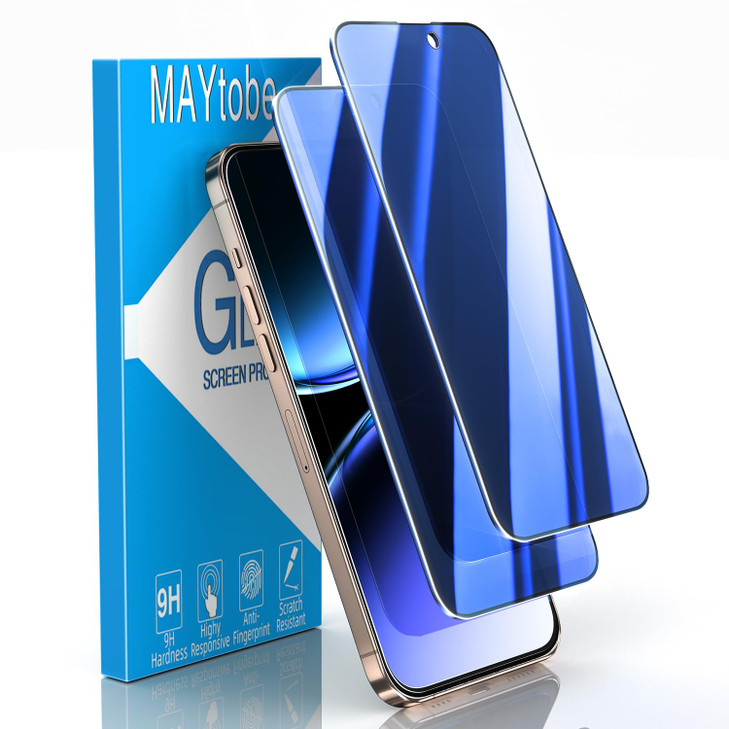 MAYtobe 2Pack Privacy Screen Protector Designed for iPhone 16 Pro AntiBlue Light Tempered Glass Eye Protection Blue Anti