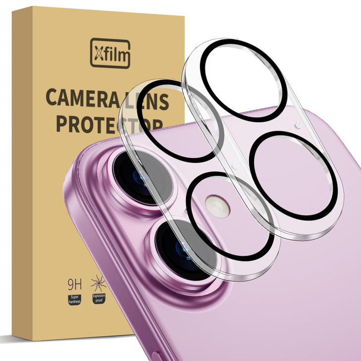 Xfilm Camera Lens Protector Compatible for iPhone 16 16 Plus 9H Hardness Tempered Glass Camera Cover Ultra HD AntiScratc