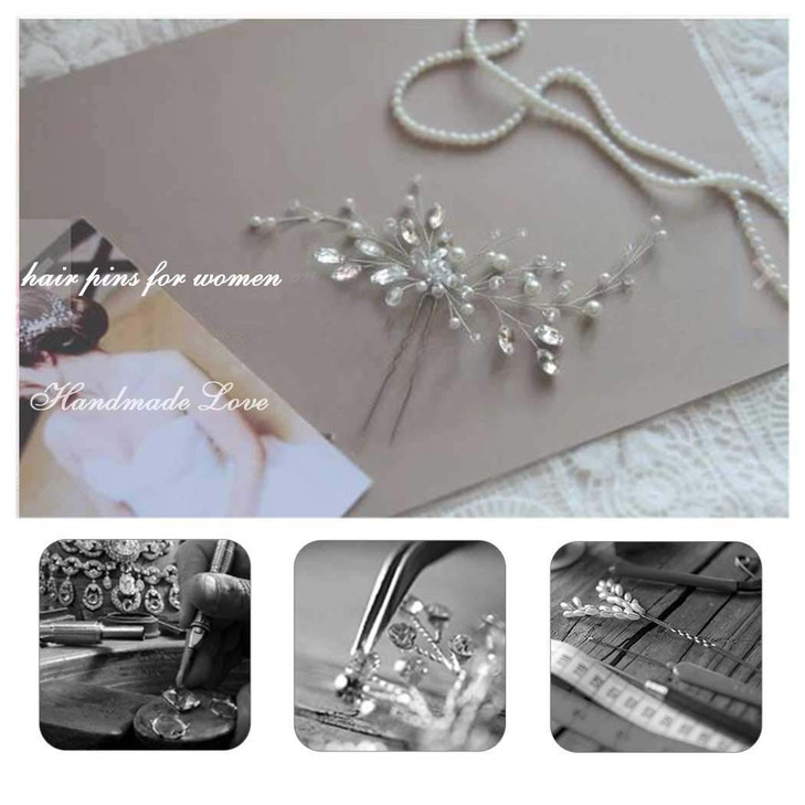 YBSHIN Wedding Hair Pins Silver Crystal Bride Hair Clip Pearl Headpieces Beaded Bridal Hair Accessories for Women and Girls
