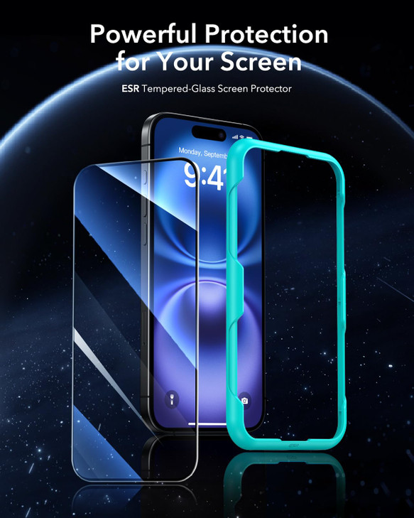ESR 3 Pack for iPhone 16 iPhone 15 Screen Protector 9H Hardness Military Grade Shatterproof Full Coverage Tempered Glass