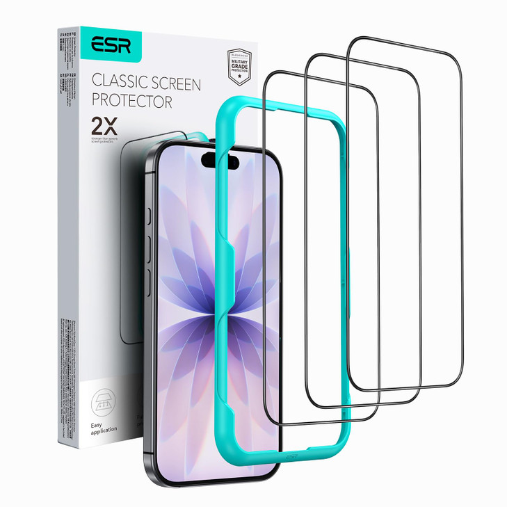 ESR 3 Pack for iPhone 17iPhone 16 Pro Screen Protector 9H Hardness Military Grade Shatterproof Full Coverage Tempered Gl