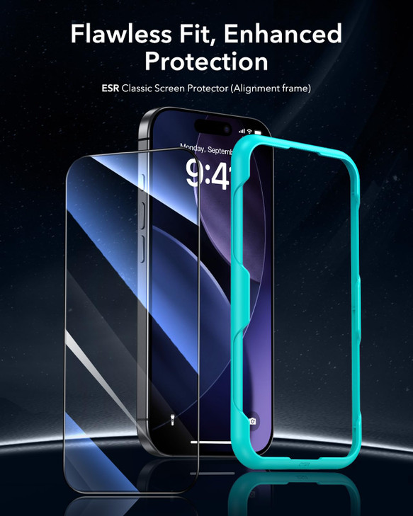 ESR 3 Pack for iPhone 17iPhone 16 Pro Screen Protector 9H Hardness Military Grade Shatterproof Full Coverage Tempered Gl