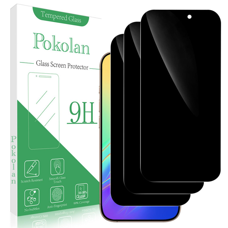 Pokolan 3Pack Privacy Screen Protector for iPhone 16 Pro 63Inch AntiSpy Tempered Glass Film Full Coverage Anti Scratch C