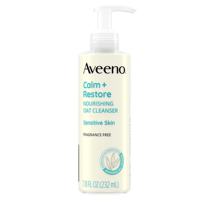 Aveeno Calm + Restore Nourishing Oat Cleanser, Daily Hydrating Facial Cleanser & Face Wash for Sensitive Skin, Non-Foaming, Hypoallergenic, Non-Comed