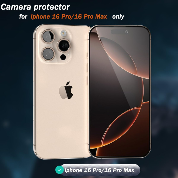 Cmiuubrer 1 Pack Camera Lens Frame for iPhone 16 Pro16 Pro Max 9H Glass Screen Protector AntiScratch Tempered Glass Meta