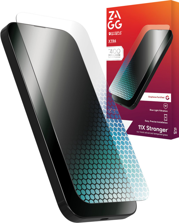 ZAGG XTR4 Screen Protector for iPhone 16 Plus 11x Stronger Tempered Glass Blue Light Filtration AntiReflective Technolog
