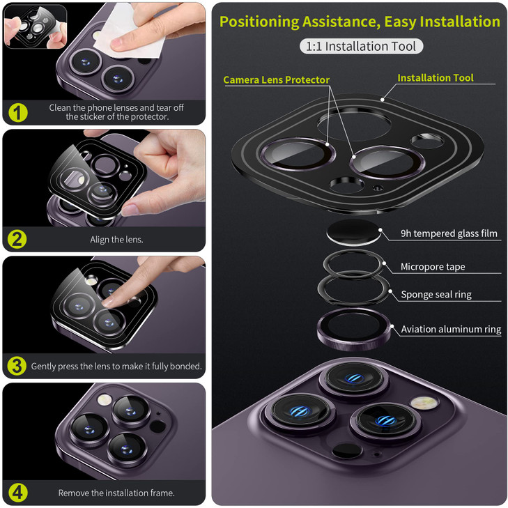 WSKEN for iPhone 14 ProiPhone 14 Pro Max Camera Lens ProtectorNight Shooting Mode HD Tempered Metal Glass Camera Screen