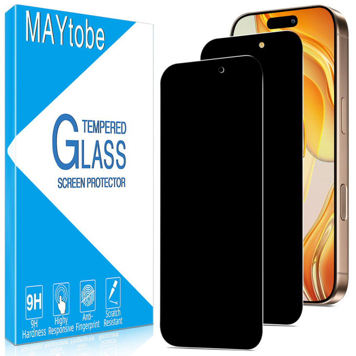 MAYtobe 2Pack Privacy Screen Protector Designed for iPhone 16 Pro Max Tempered Glass Anti Spy No Bubbles Anti Scratch Ea