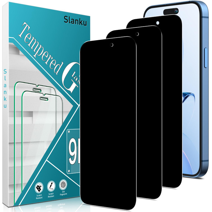 Slanku 3 Pack Privacy Screen Protector for iPhone 16 Pro Tempered Glass Film AntiSpy Full Coverage Case Friendly Black