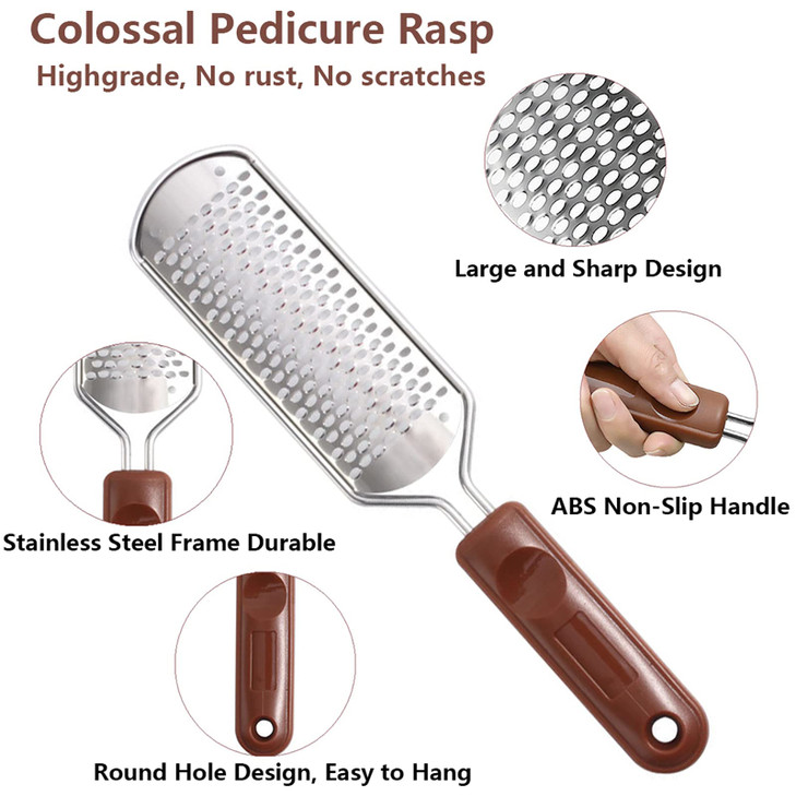 Colossal Foot Rasp & Wood Handle Callus Shaver (10 Replacement & 1 File Foot Heads), Pedicure Foot File Kit, Heel Scraper for Feet, Foot File Callus