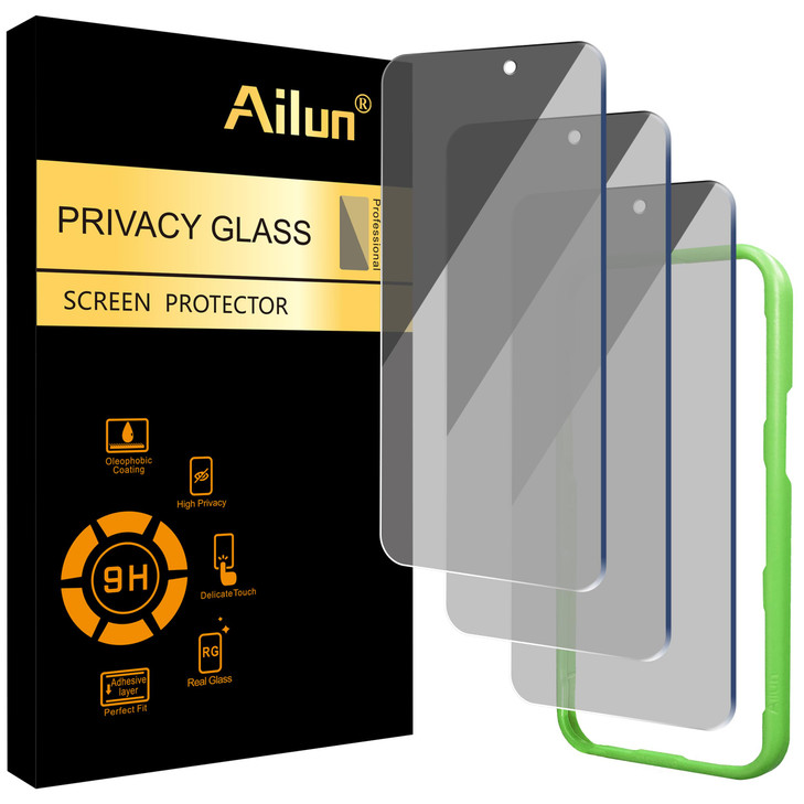 Ailun 3 Pack Privacy Screen Protector for iPhone 16 Pro 63 inch Anti Spy Private Tempered Glass AntiScratch Case Friendl
