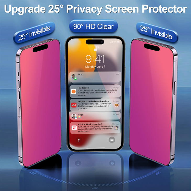 Umhlaba 2 Pack for iPhone 16 Privacy Screen Protector for iPhone16 Gradient Red AntiSpy Tempered Glass Anti Blue Light P