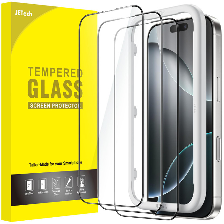 JETech Full Coverage Screen Protector for iPhone 16 Pro 63Inch Black Edge Tempered Glass Film with Easy Installation Too
