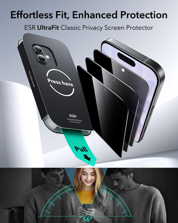 ESR 3 Pack for iPhone 17 iPhone 16 Pro Privacy Screen Protector Military Grade Shatterproof 9H Hardness Antispy Tempered
