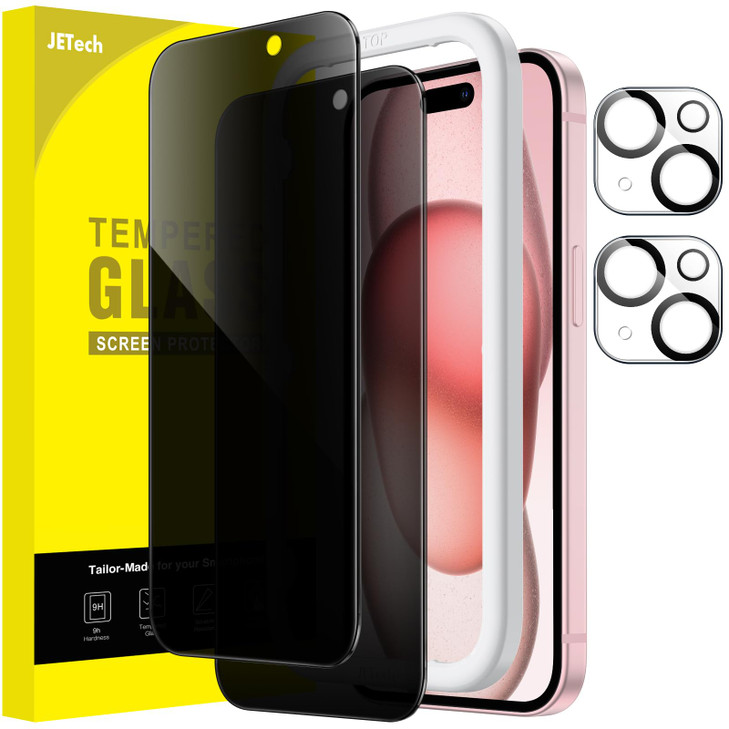 JETech Privacy Screen Protector for iPhone 15 61Inch with Camera Lens Protector AntiSpy Tempered Glass Film Easy Install