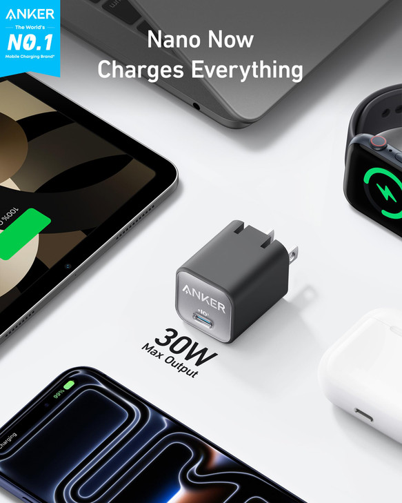 Anker Nano Charger USB C GaN Charger 30W PIQ 30 Foldable PPS Fast Charger for iPhone 17 16 and more series Galaxy iPad C