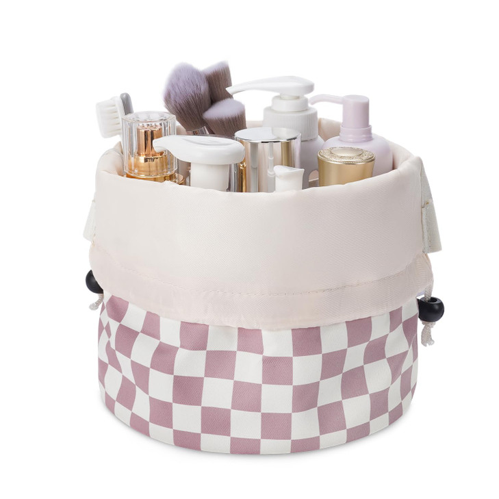 Narwey Barrel Drawstring Floral Makeup Bag Large Cosmetic Bag Make up Bags Toiletry Bag Travel Bags for Toiletries Organizer for Women Gift for Teen