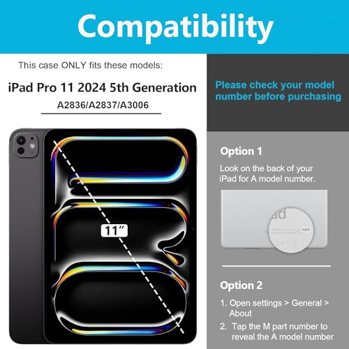 BWOOLL Case for iPad Pro 11 Inch M4 2024 5th Generation Slim Lightweight PU Leather Stand Cover with Auto WakeSleep for