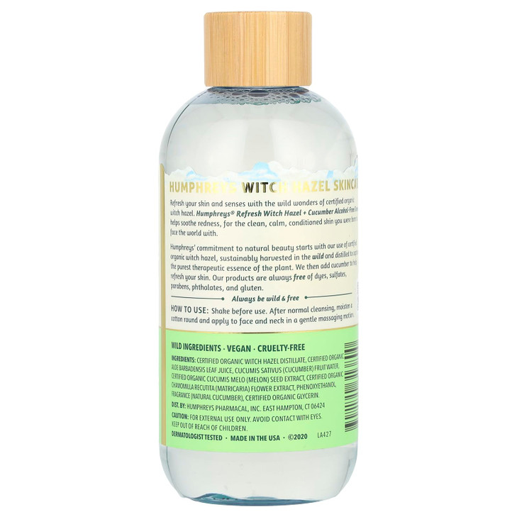 Humphreys Refresh Witch Hazel with Cucumber Alcohol-Free Toner, Clear, 8 Oz (Pack of 1)