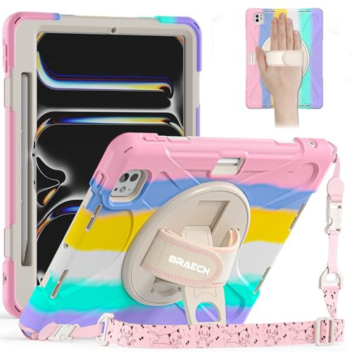 BRAECN for iPad Pro 13 Inch Case 2024 with Pencil Holder 360 Degree Rotating Hand Strap and Stand Shockproof Cover for i