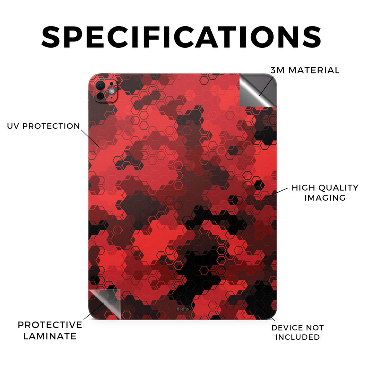 Skin Compatible with Apple iPad Pro 11 M4 2024 Red Hexa Camo Premium 3M Vinyl Protective Wrap Decal Cover Easy to Apply