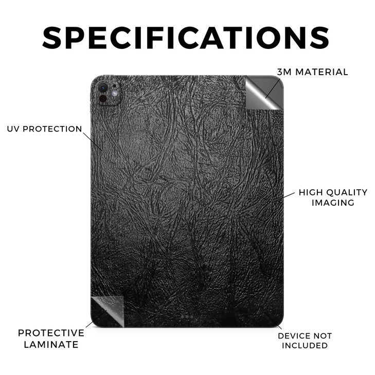 Skin Compatible with Apple iPad Pro 13 M4 2024 Black Leather Premium 3M Vinyl Protective Wrap Decal Cover Easy to Apply