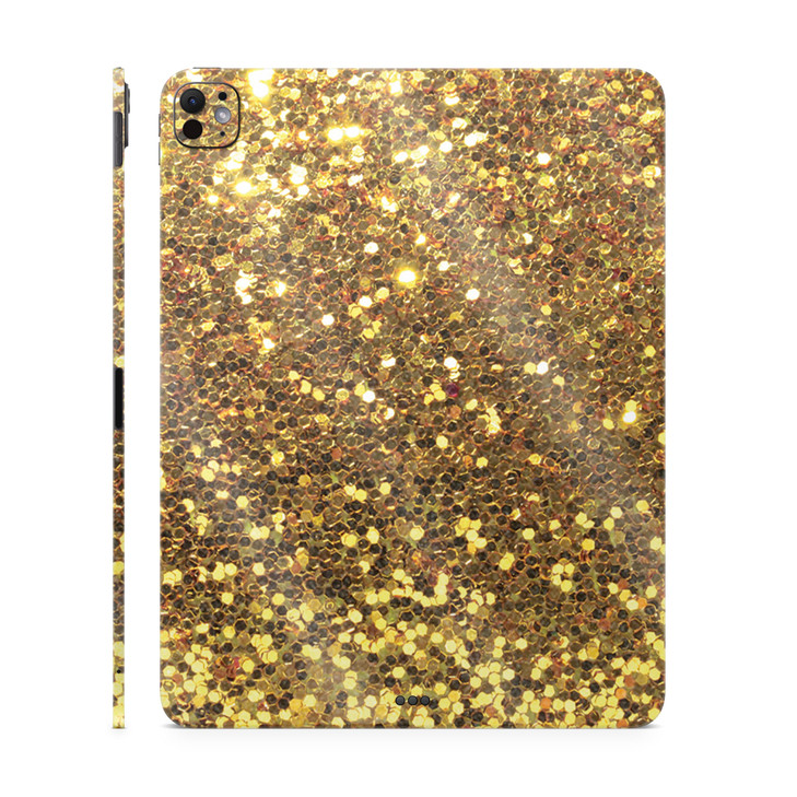 Glossy Glitter Skin Compatible with Apple iPad Pro 13 M4 2024 Gold Dazzle Premium 3M Vinyl Protective Wrap Decal Cover E