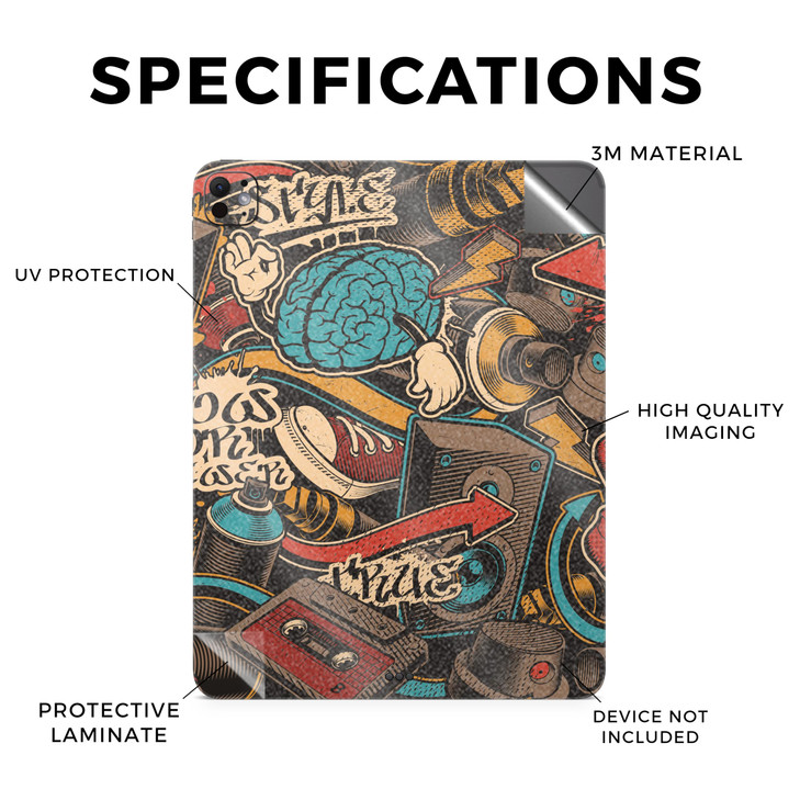 Glossy Glitter Skin Compatible with Apple iPad Pro 11 M4 2024 Orange Hip Hop Premium 3M Vinyl Protective Decal Cover Eas