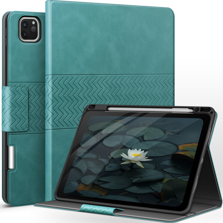 auaua Case for iPad Pro 11 inch 4th 3rd 2nd 1st Gen with Pencil Holder Auto SleepWake PU Leather Green